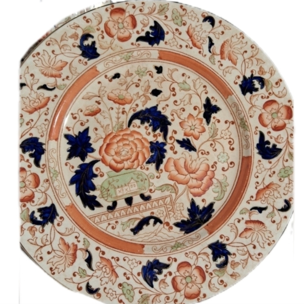 2 Antique Burleigh Ware Cobalt Blue & Iron Red Plates